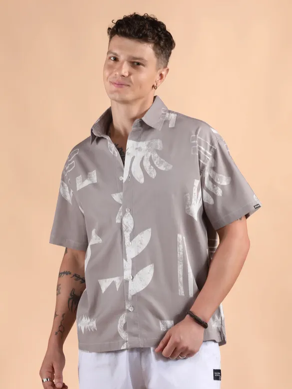 Light Mauve Printed Half Sleeve Cotton Shirt For Men